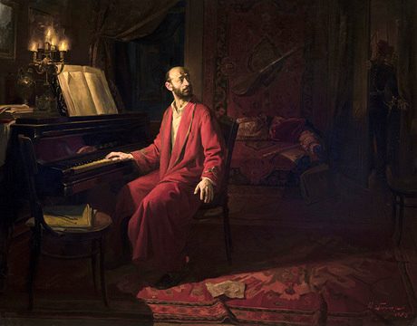 Pintura de Komitas Vardapet en su última noche en Constantinopla